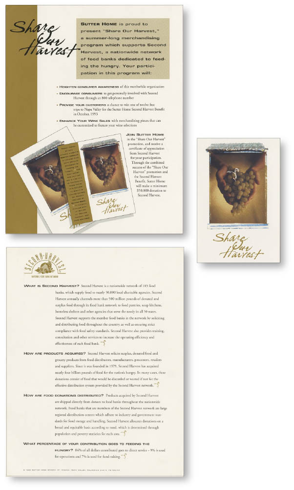 Sutter Home Winery Second Harvest Program promotional materials